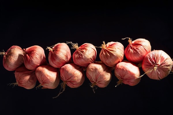 onion pigtail on a dramatic black background minimalism - Как лучше сохранить продукты?
