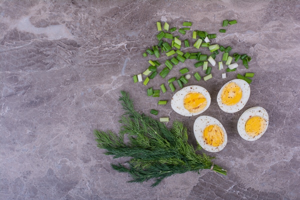 boiled eggs with herbs on marble - Рецепт рулета из белой фасоли