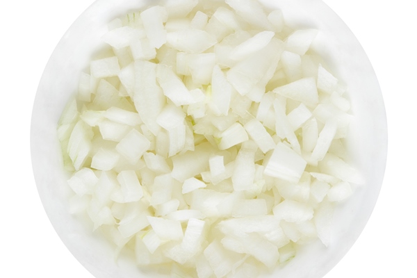 white onions chopped in a light bowl a set of three types isolate on a white background top view - Салат из перца и баклажанов