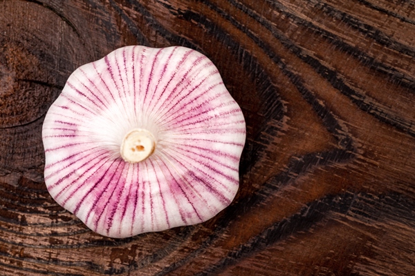 pink garlic bulb isolated on dark table - Чесночная икра