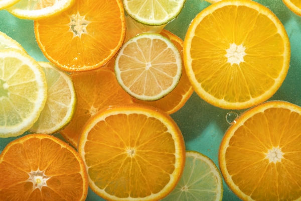 top view lemon and orange slices - Апельсиновый чай