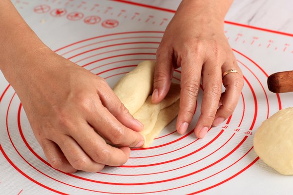 baker hand folding bread dough baking step by step - Чиабатта