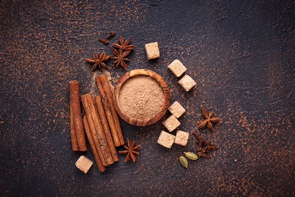 cinnamon anise cardamom clover and sugar - Постные оладьи из тыквы и банана