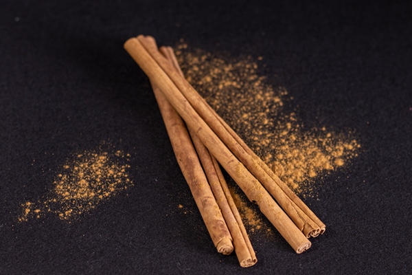 cinnamon stick on black background - Чай с фруктами и корицей