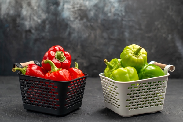 front view colored bell peppers spicy vegetables on dark background hot color photo spice salad meal - Фаршированный перец постный