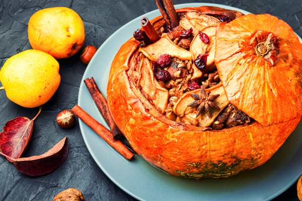 stuffed pumpkin with dried fruits - Тыква, запечённая с киноа, постный стол