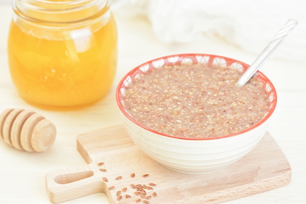 vegan breakfast porridge from flaxseed honey raw food meal - Основы сухоядения