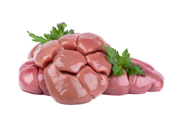 beef kidney raw isolated on white background close up cow kidney isolated with parsley leaves - Рассольник