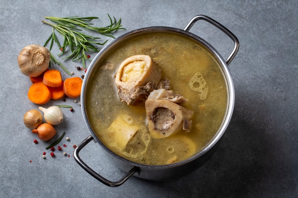 boiled bone and broth homemade beef bone broth is cooked in a pot on bones contain collagen which provides the body with amino acids which are the building blocks of proteins 3 - Суп картофельный с крупой и мясом