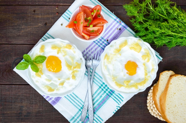 delicate baked egg orsini eggs in the cloud french breakfast the top view - Яйца "Орсини"
