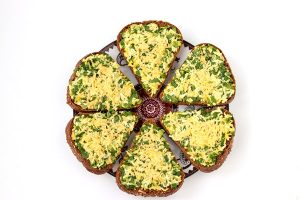 hot sandwiches with wild garlic green onions eggs cheese and parsley located on white surface top view 1 - Бутерброды на поджаренном хлебе