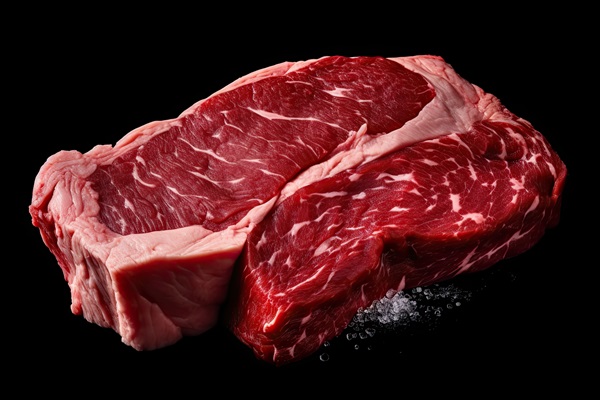 raw beef steak with salt on a black background generative ai - Мясо с айвой