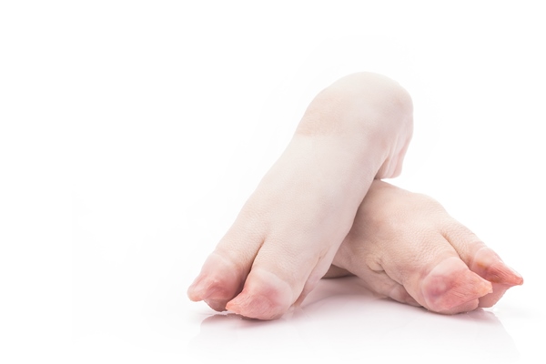 raw pork legs on a white background - Ножки свиные или телячьи жареные