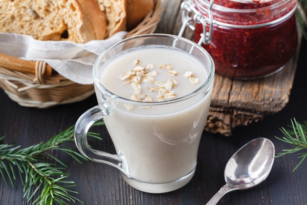 refreshing oatmeal drink for healthy eating and diet concept vegan eat - Монастырская кухня: грибные вареники, овсяный кисель