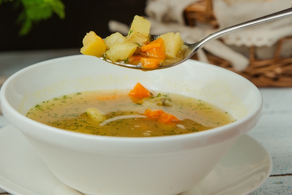 spoon with chicken soup with vegetables and dill 1 - Обед по-монастырски на среду Великого поста