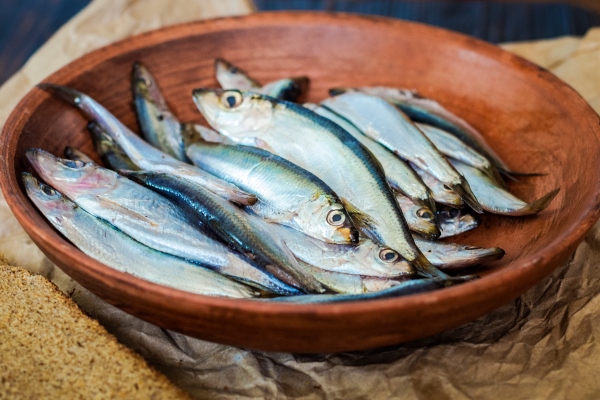 salted sprat in a bowl and brown bread - Салака, жаренная пластом по-эстонски