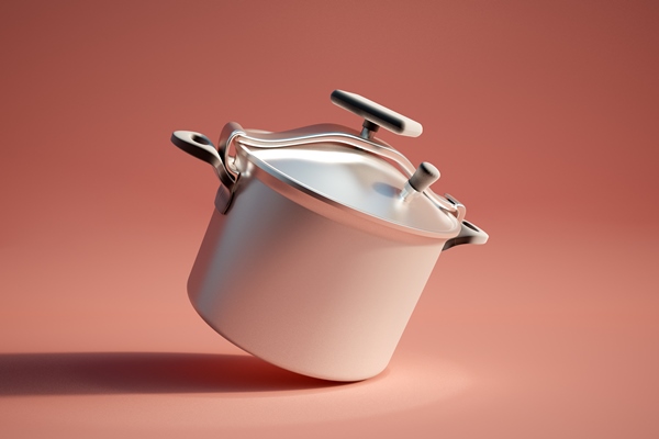 3d rendering of a classic pressure cooker on a colored background - Консервированная тушёная говядина с овощами в автоклаве