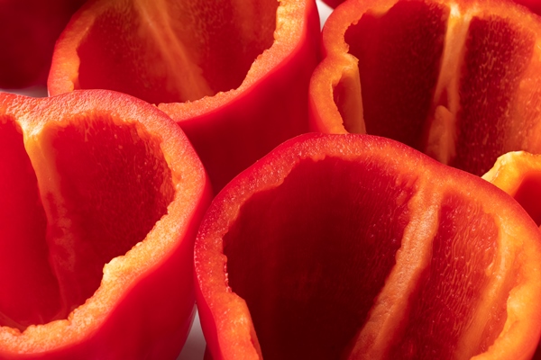 close up texture of chopped red bell pepper - Борщ "Туристический" с грибами и тушёнкой