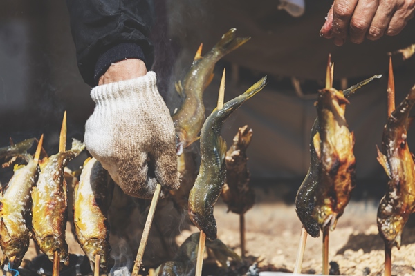 japan grilled fish ayu in takayama 1 - Рыба на вертеле