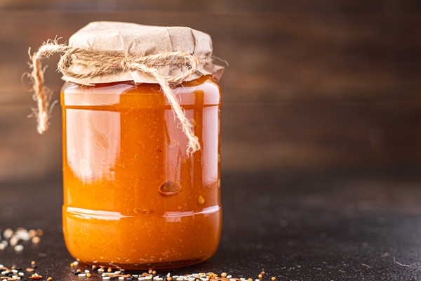pumpkin jam jelly marmalade sweet dessert canned food fresh ready to eat meal snack on the table - Повидло из корней лопуха