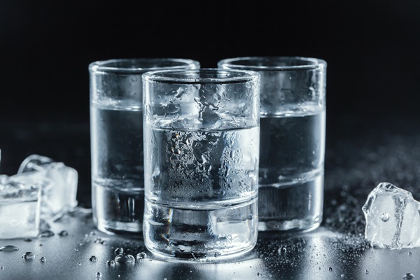 cold vodka in shot glasses on black - Чай "Охотничий"