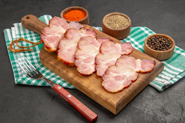 front view fresh sliced ham with seasonings on dark grey food meat raw photo - Борщ польский