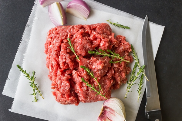 raw minced meat with thyme and spices for cooking cutlets hamburgers meatballs - Цеппелины