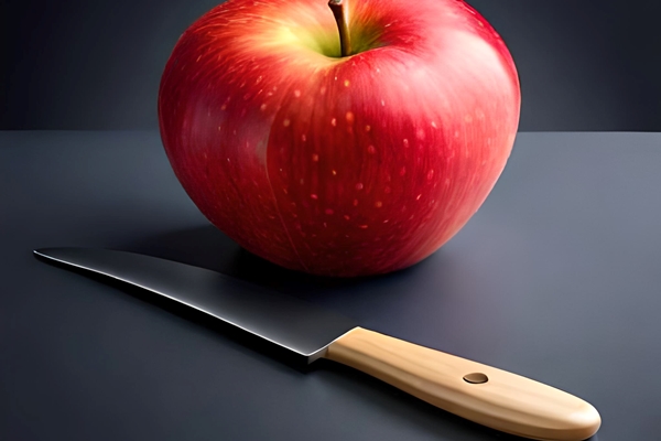 a red apple next to a knife with a wooden handle - Хозяйке на заметку: виды кухонных ножей