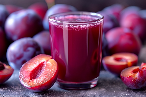 refreshing plum juice served with fresh plums rustic table - Сок сливовый с мякотью