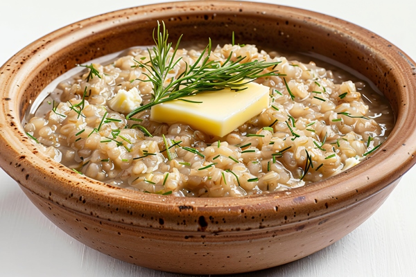 bowl food with slice lemon top it - Тихвинская каша