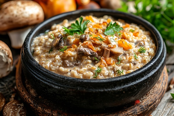buckwheat porridge with dried mushrooms traditional dish russian cuisine t generative ai - Каша перловая постная