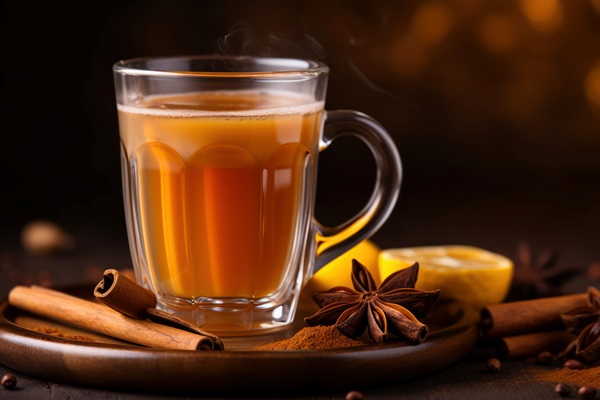 cozy cup cinnamon tea with cinnamon sticks powder beside it - Кофе по-нормандски