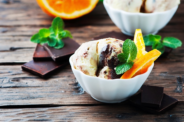 ice cream with chocolate orange mint - Мороженое с апельсином, шоколадом и мятой