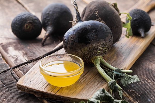 organic raw black radish with honey wooden table homemade cough medicine folk remedy immunity - Мазуни из редьки (старинный рецепт)