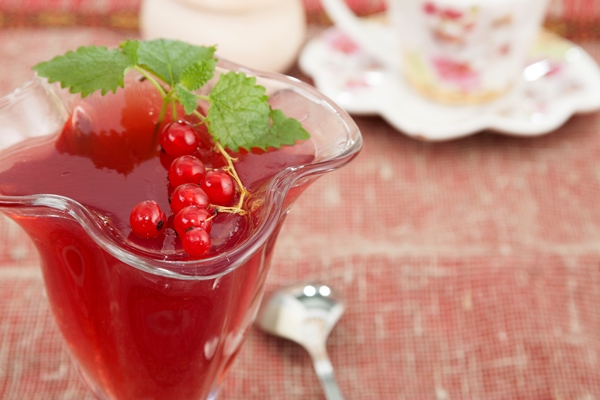 red currant jelly with lemon balm leaves - Кисель на льняном семени без варки