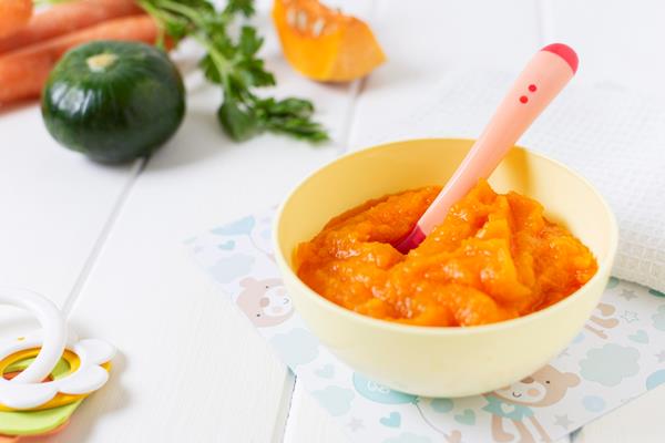 high angle baby homemade food bowl - Пюре из тыквы для детей до 1 года